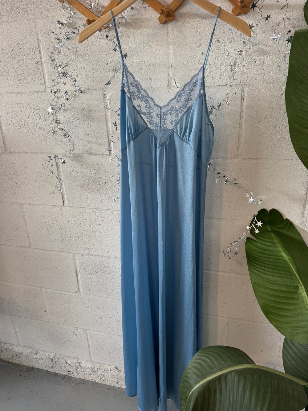 Vintage Blue slip dress with lace detail